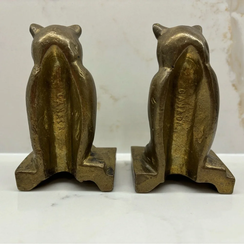 Vintage Pair of Heavy Brass Owls on Books Bookends Riverside Brass Canada - Picture 2 of 5